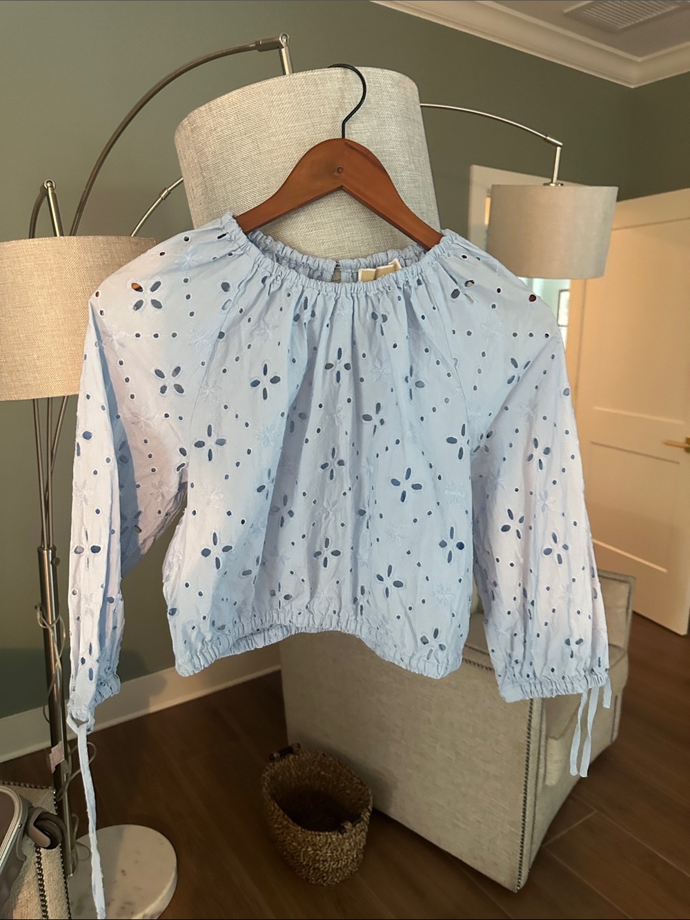 Michael Kors Light Blue Eyelet Peasant Top for Kids